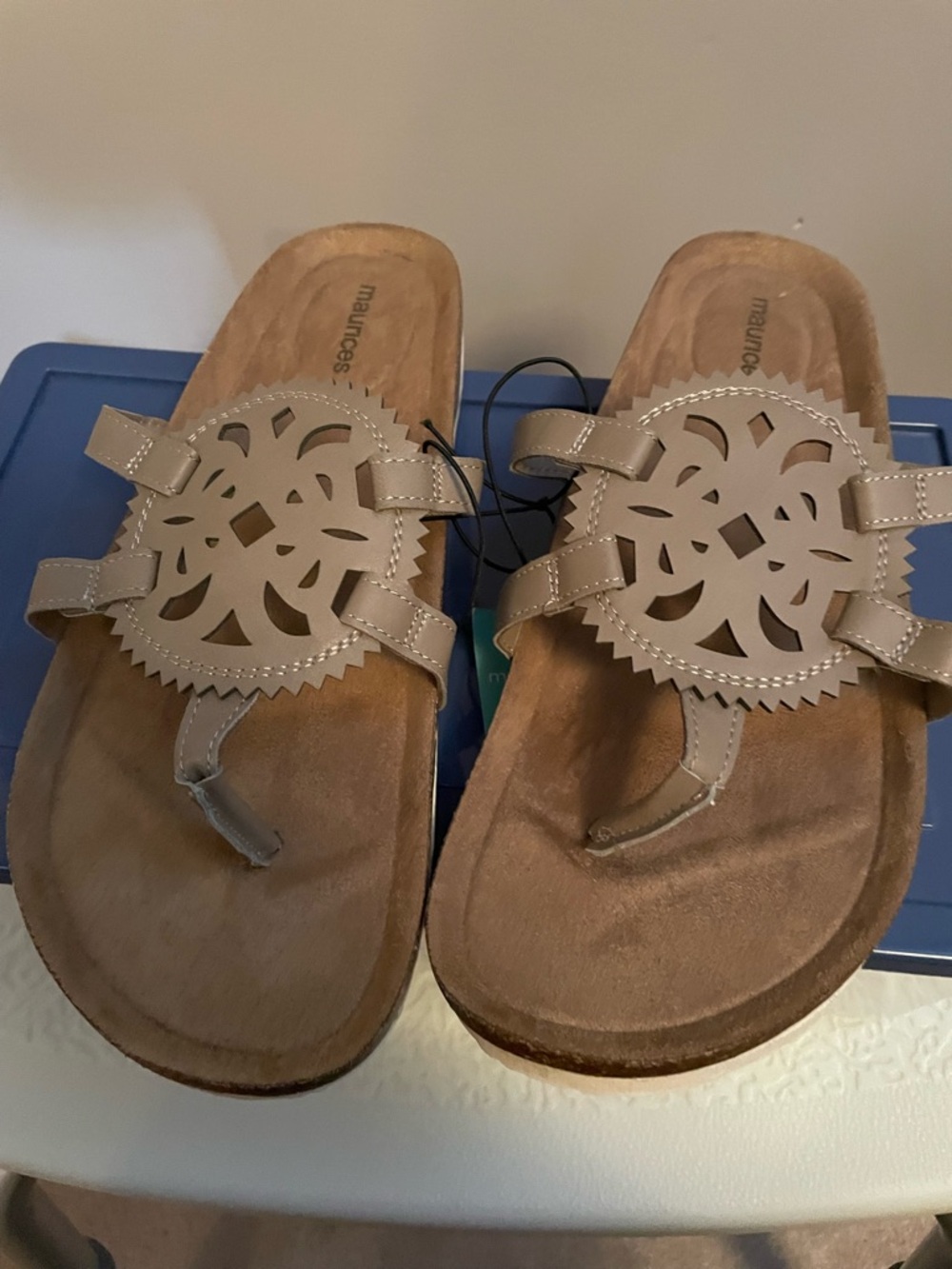 Maurices Beige Laser-Cut Thong Sandals for Women
